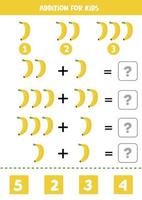 adição com bananas de desenho animado. jogo de matemática para crianças. vetor