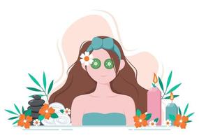 ilustração vetorial de massagem em salão de beleza, spa corporal, relaxamento, facial essencial e cuidados com a pele. design plano vetor