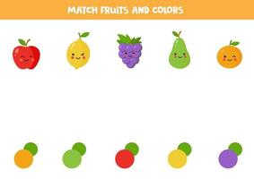 frutas kawaii coloridas fofas. jogo de correspondência de cores. vetor