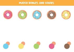 jogo de correspondência de cores para crianças. donuts bonitos dos desenhos animados. vetor