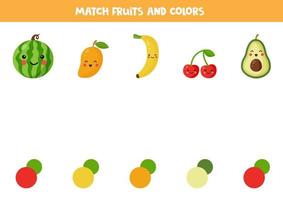 jogo de correspondência de cores com frutas kawaii fofas. vetor