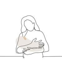 mulher abraços bebê dentro enfaixar roupas - 1 linha vetor desenho. conceito recém-nascido, maternidade, Sonhe do maternidade