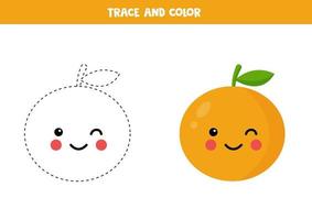 trace e pinte o bonito laranja kawaii. planilha educacional. vetor