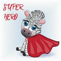 zebra listrada em um casaco vermelho. personagem infantil super herói vetor