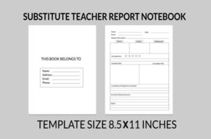 substituto professor relatório bloco de anotações, modelo interior vetor