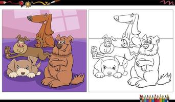 desenho de grupo de personagens de cães cômicos engraçados para colorir interior vetor