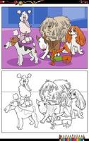 desenho animado de raça pura cachorros personagens grupo coloração página vetor