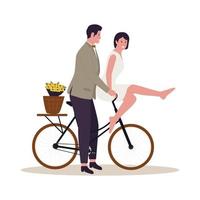 plano Projeto do Casamento casal com bicicleta vetor