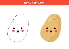 trace e pinte a linda batata kawaii. página para colorir para crianças. vetor