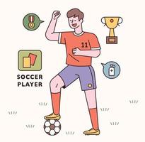 personagem de jogador de futebol e conjunto de ícones. ilustração em vetor mínimo estilo design plano.
