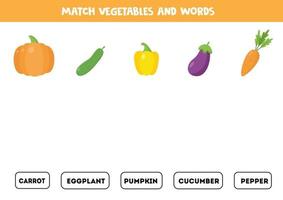combine vegetais e as palavras. jogo de gramática para crianças. vetor