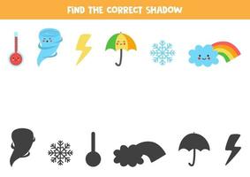 encontrar a sombra correta dos eventos climáticos. jogo para crianças. vetor