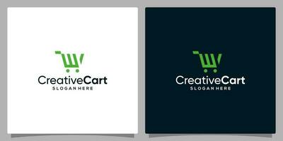 modelo Projeto ícone logotipo vetor compras carrinho com símbolo inicial carta W. Prêmio vetor