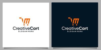 modelo Projeto ícone logotipo vetor compras carrinho com símbolo inicial carta m. Prêmio vetor