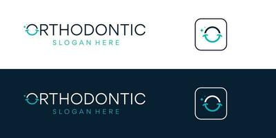 dental clínica logotipo Projeto com abstrato sorrir logotipo vetor ilustrador Projeto combinado com carta o dentro ortodontia texto.