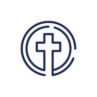 Cruz Igreja linha único simples logotipo vetor