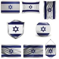conjunto da bandeira nacional de israel em diferentes designs em um fundo branco. ilustração vetorial realista. vetor