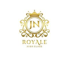 dourado carta JN modelo logotipo luxo ouro carta com coroa. monograma alfabeto . lindo real iniciais carta. vetor
