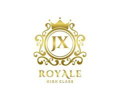 dourado carta jx modelo logotipo luxo ouro carta com coroa. monograma alfabeto . lindo real iniciais carta. vetor