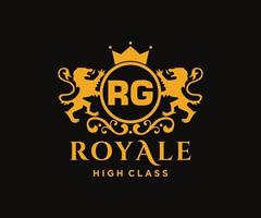 dourado carta rg modelo logotipo luxo ouro carta com coroa. monograma alfabeto . lindo real iniciais carta. vetor