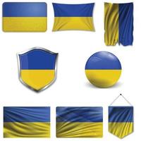 conjunto da bandeira nacional da Ucrânia em diferentes designs em um fundo branco. ilustração vetorial realista. vetor