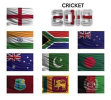 copo de críquete. conjunto da bandeira nacional da equipe em fundo branco. ilustração vetorial. vetor