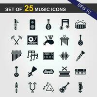 25 simples conjunto do música relacionado vetor linha ícones. contém tal ícones Como guitarra, agudo clave, no ouvido fones de ouvido, trompete e Mais