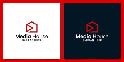 casa construção logotipo com jogar vídeo botão logotipo gráfico Projeto vetor ilustração. símbolo, ícone, criativo