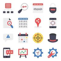 conjunto de ícones de marketing digital e análise de dados