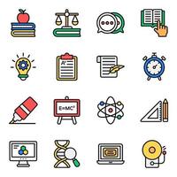 conjunto de ícones de elementos de aprendizagem e educação vetor