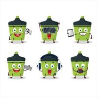 verde marcador desenho animado personagem estão jogando jogos com vários fofa emoticons vetor