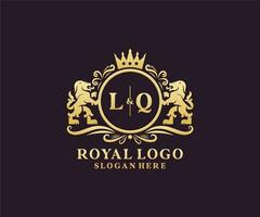 modelo de logotipo de luxo real de leão de letra lq inicial em arte vetorial para restaurante, realeza, boutique, café, hotel, heráldica, joias, moda e outras ilustrações vetoriais. vetor