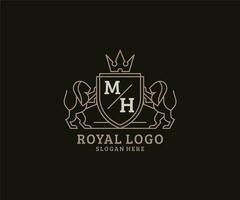 inicial mh letter lion royal luxo logotipo modelo em arte vetorial para restaurante, realeza, boutique, café, hotel, heráldica, joias, moda e outras ilustrações vetoriais. vetor