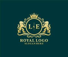 inicial le carta leão modelo de logotipo de luxo real em arte vetorial para restaurante, realeza, boutique, café, hotel, heráldica, joias, moda e outras ilustrações vetoriais. vetor