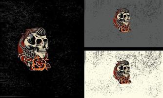 cabeça crânio com vermelho flores vetor ilustração mascote plano Projeto