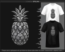 monocromático cor abacaxi fruta mandala artes isolado em Preto e branco t camisa. vetor