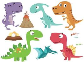 engraçado dinossauros desenho animado coleção conjunto vetor