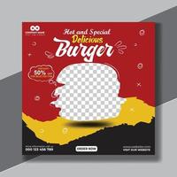 Comida social meios de comunicação bandeira Projeto modelo hamburguer social meios de comunicação postar vetor ilustração quadrado tamanho.