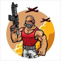 muscular soldado mascote personagem vetor