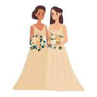 casamento de casal de lésbicas. casamento homossexual. noivas em vestido de recém-casados lgbt. ilustração vetorial plana isolada no fundo branco vetor