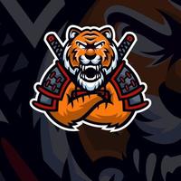 tigre samurai logotipo mascote ilustração Prêmio vetor