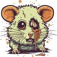 fofa zumbi hamster mascote escovado estilo ilustração vetor