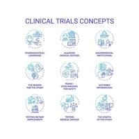 Conjunto de ícones de conceito de ensaios clínicos vetor