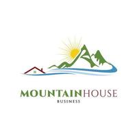 montanha com casa ícone logotipo Projeto modelo vetor