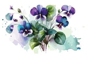 aguarela vibrante violetas flor ilustração Projeto vetor
