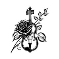 romântico violino com florescendo rosa. elegante vetor ilustração para música, arte, e com tema cultural desenhos, convites, e cartões. isolado em branco.