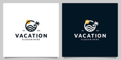 período de férias logotipo Projeto modelo com tropical de praia e Palma árvore Projeto vetor ilustração. ícone, símbolo, criativo.