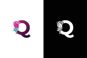 ilustração beleza rosa com carta q placa logotipo vetor Projeto modelo. carta q com rosa para beleza e moda.