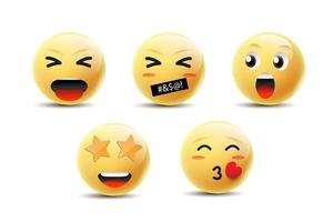 design de ícone de emoji com sorriso, raiva, felicidade e outra emoção de rosto. vetor