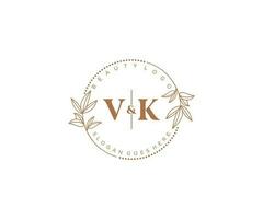 inicial vk cartas lindo floral feminino editável premade monoline logotipo adequado para spa salão pele cabelo beleza boutique e Cosmético empresa. vetor